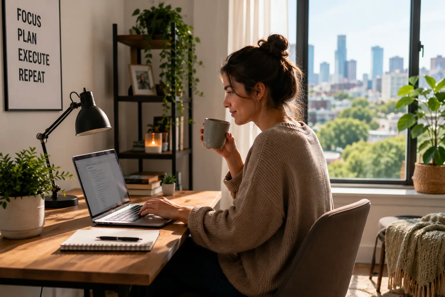 home office with city view